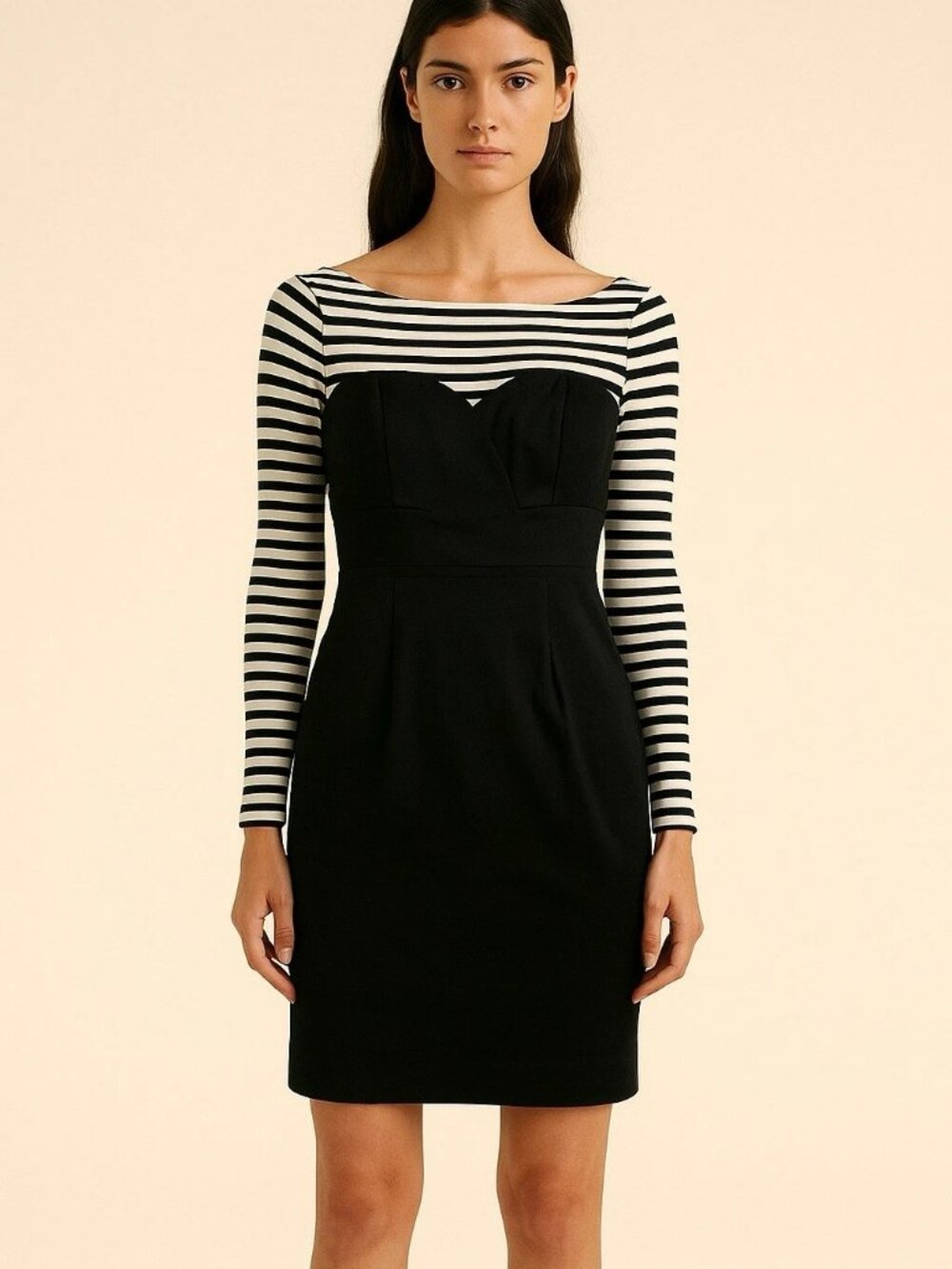 BCBGMAXAZRIA Bustier Corset Styled Stripe Attached Shirt Dress, Size 2